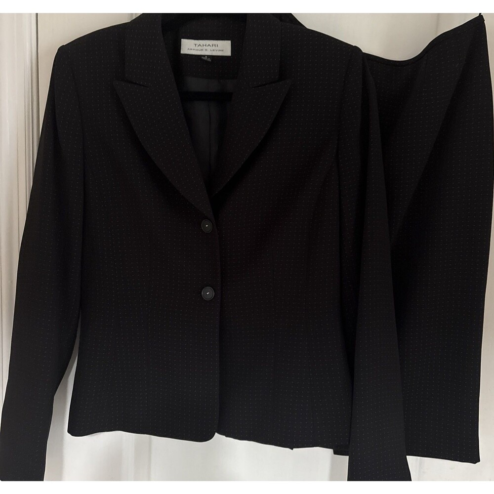 Tahari ASL 2 Piece Matching Suit Womens Black Tiny Dots Blazer Skirt Career Sz 6